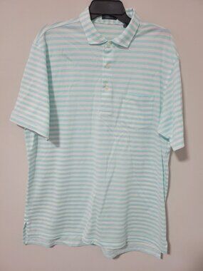 Turtleson Polo Shirt Mens XL Blue White Striped Golf Supima Cotton Short Sleeve